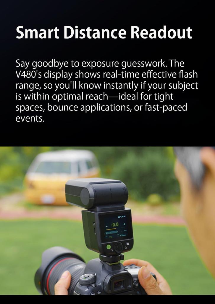 Godox V480S TTL Camera Flash with LED Modeling 10 Brightness TTL Auto 650 Full Compatible with Sony Lithium-Ion Touchscreen, 2-inch Screen, Built-in