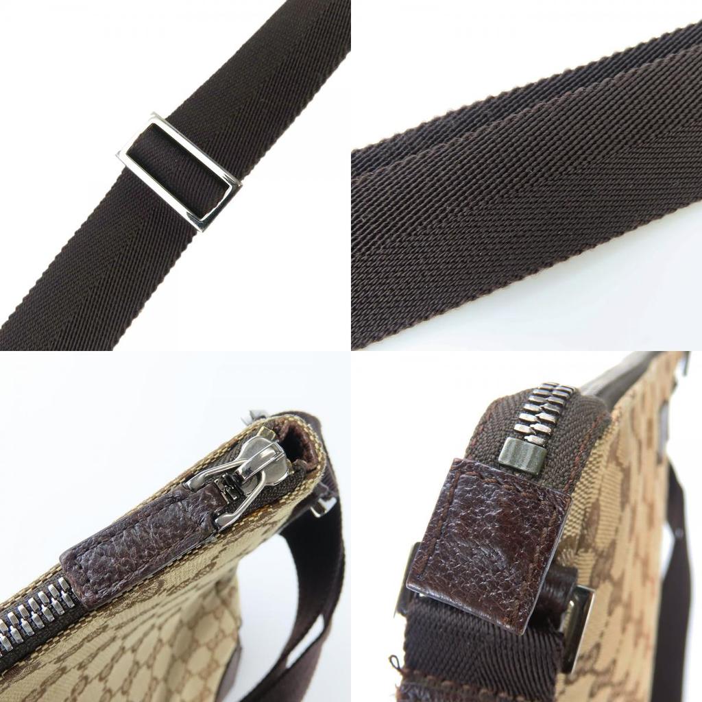 Used GUCCI Shoulder Bag 110054 GG Canvas/leather Beige Dark Brown Diagonally Hung