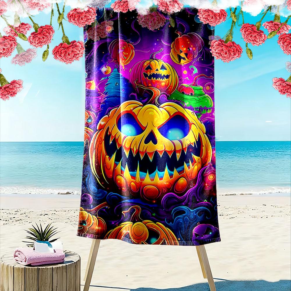 Glowing fierce pumpkin chaos Print beach towel, quick drying, suitable for travel, outdoor sports, jogging, the beach and swimming, gift