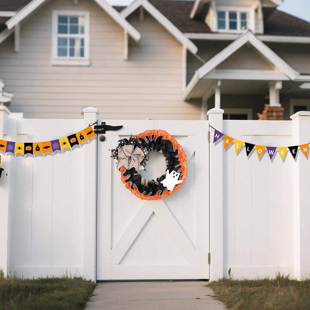 Halloween Wreath Plaid Bow Ribbon Artificial Wreath, Festival Garland Decoration