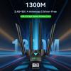 Двухдиапазонный USB-адаптер Wi-Fi 1300 Мбит/с 2,4 ГГц / 5 ГГц Wi-Fi Dongle USB 3.0 802.11Ac Беспроводной приемник с 4 антеннами для ПК/ноутбука Без драйверов