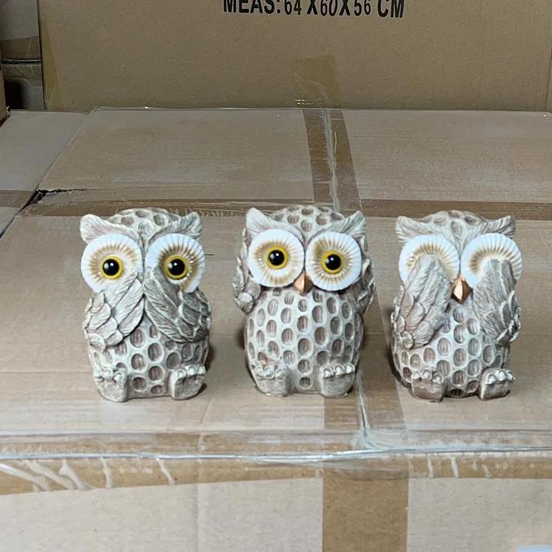 3pcs/sets Cute Owl Ornaments Wine Cabinet Living Room Desk Home Desk Decoration Resin Crafts 2024 New Decorative Figurines