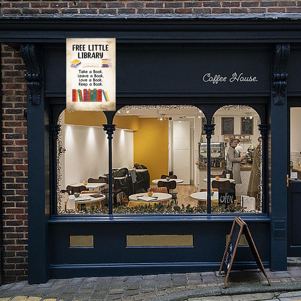 Free Small Library Tin Logo Reading Retro Metal Logo Double-sided Garden Decoration Home Coffee P4M2