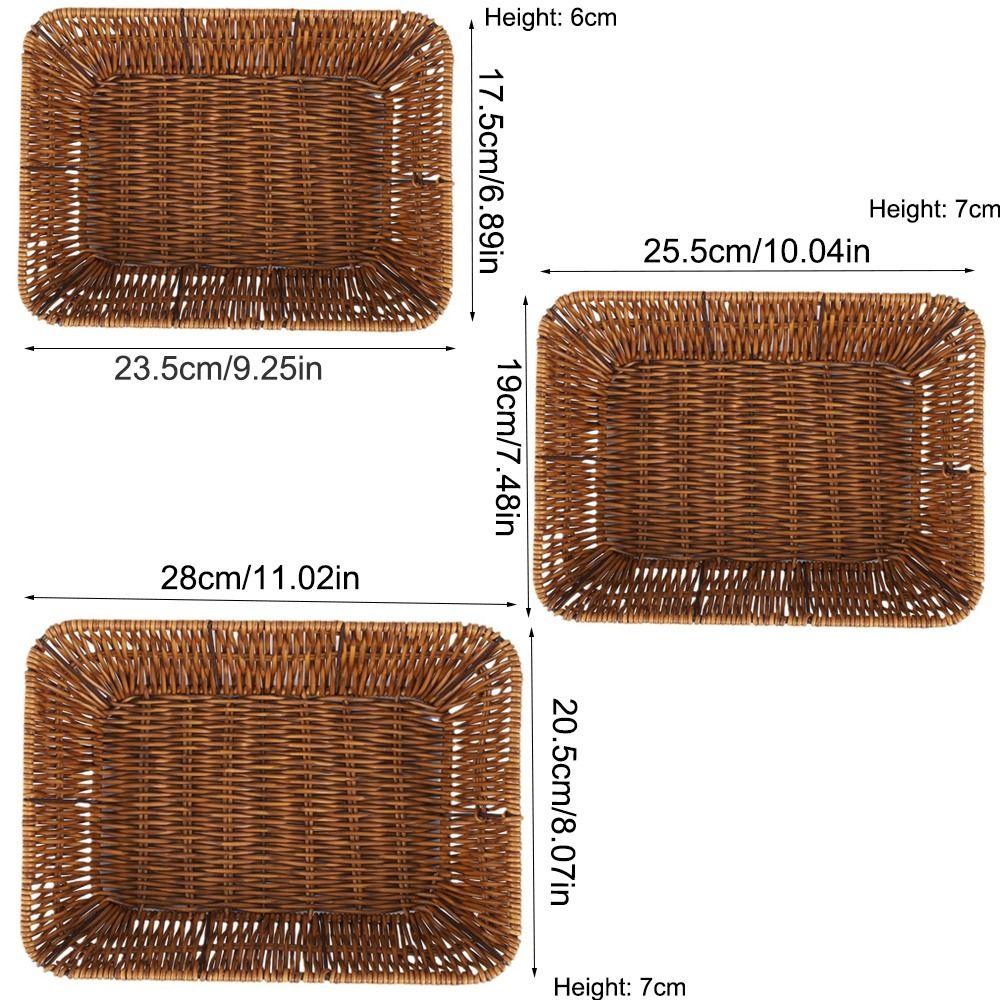 Plastic Rattan Food Plate Rectangle Fruit Tray New Bread Basket Breakfast Cake Snack