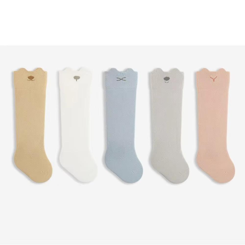 Дышащие носки для малышей без косточек средней длины, новые однотонные полосатые гольфы для детей