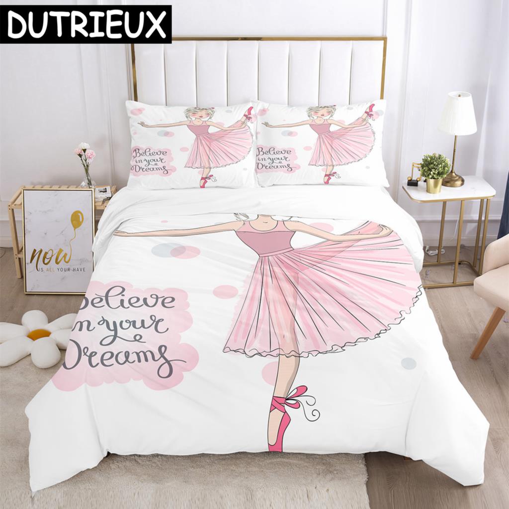 Cartoon Ballet Girl 3D Printed Bedding Set Duvet Covers Pillowcases Comforter Bedding Set Bedclothes Duvet Cover