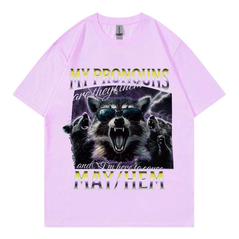 Unhinged Non Binary Raccoon Funny Meme T Shirt Gothic Fashion Vintage Short Sleeve Tshirt Men Women Casual Oversized Tshirts