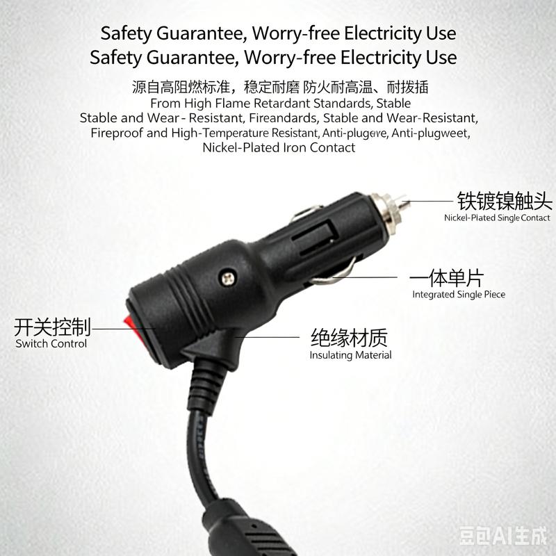 Vehicle-mounted elbow cigarette lighter with one output and two extension wires, high-power cigarette lighter with switch, doubl