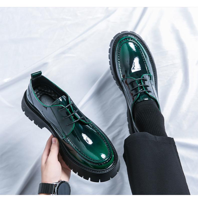 Мужские лоферы на шнуровке из лакированной кожи на толстой подошве, 2024: Стильные с большой головой, толстой подошвой для парикмахеров