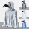 Men Sun Protection Clothing Hooded Removable Brim Long Sleeve Breathable Mesh Coat with Side Pockets Anti-UV Outwear