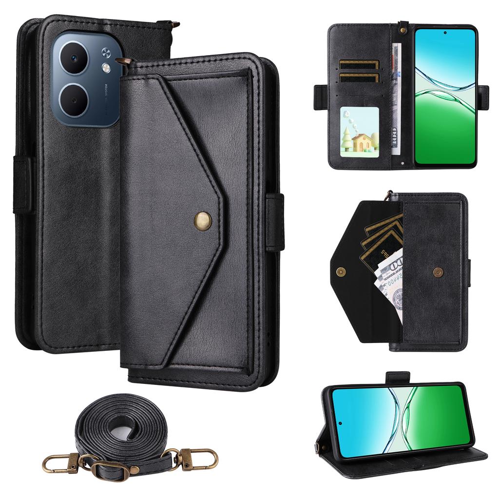 For Oppo A5x 5G/4G Leather Case Magnetic Closure Wallet Stand Phone Cover with Crossbody Strap
