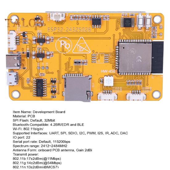 Плата разработки с поддержкой Bluetooth и 2,8-дюймовым интеллектуальным дисплеем, Wi-Fi-модулем, универсальным маломощным двухъядерным процессором