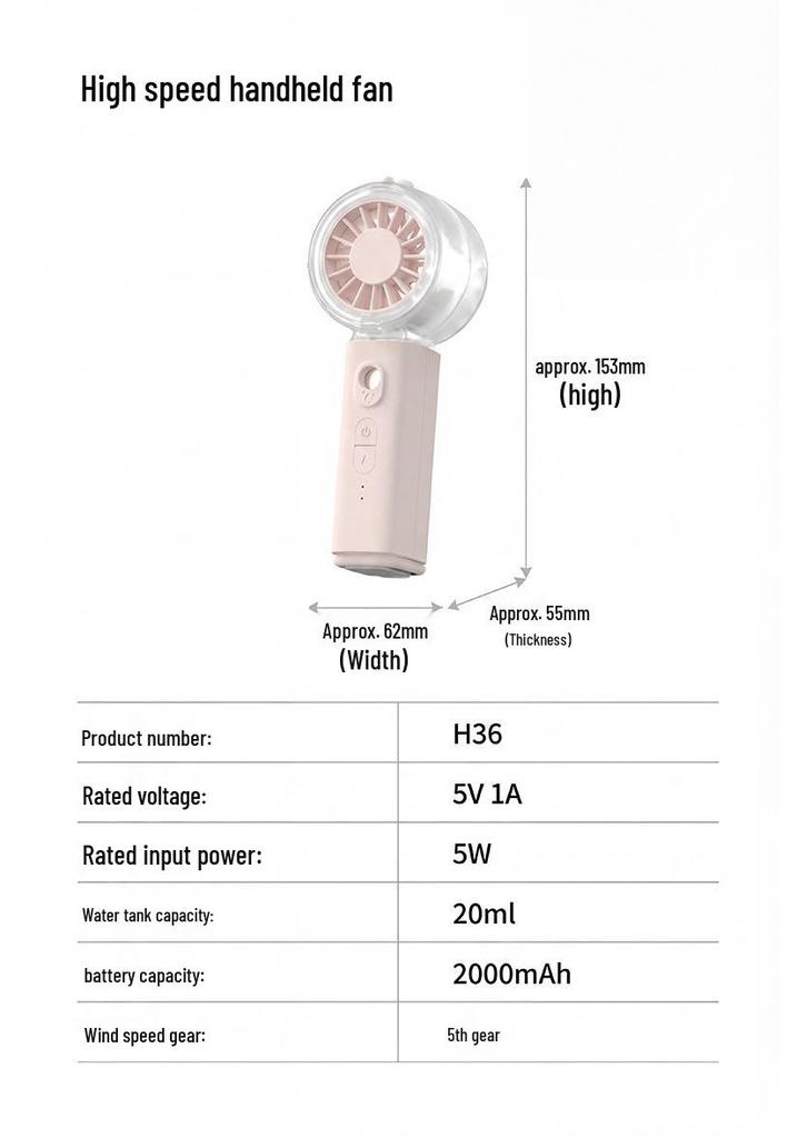 Rechargeable Mini Portable Fan: Long-Lasting, Quiet Turbine for Cool and Humidifying Experience