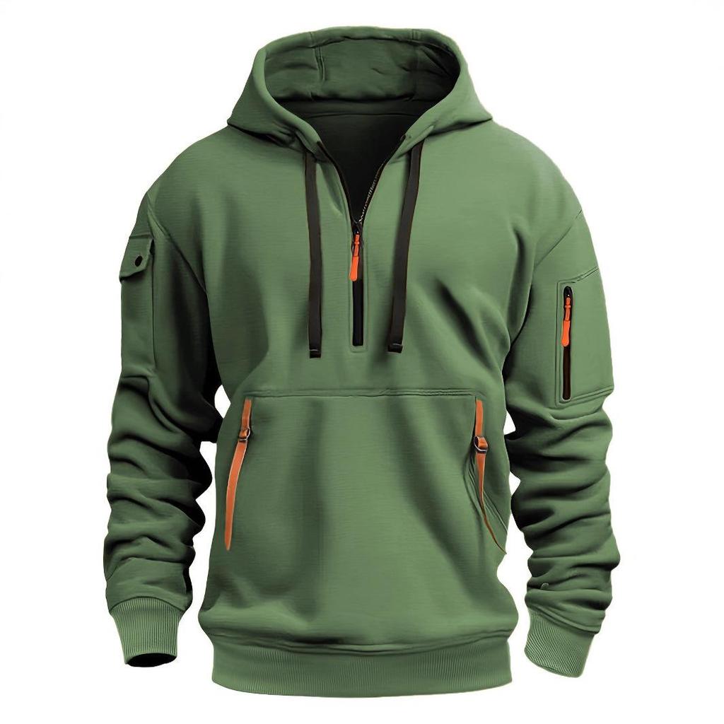 Men's European Size Casual Sport Hoodie with Zippered Arm Pocket - Autumn/Winter