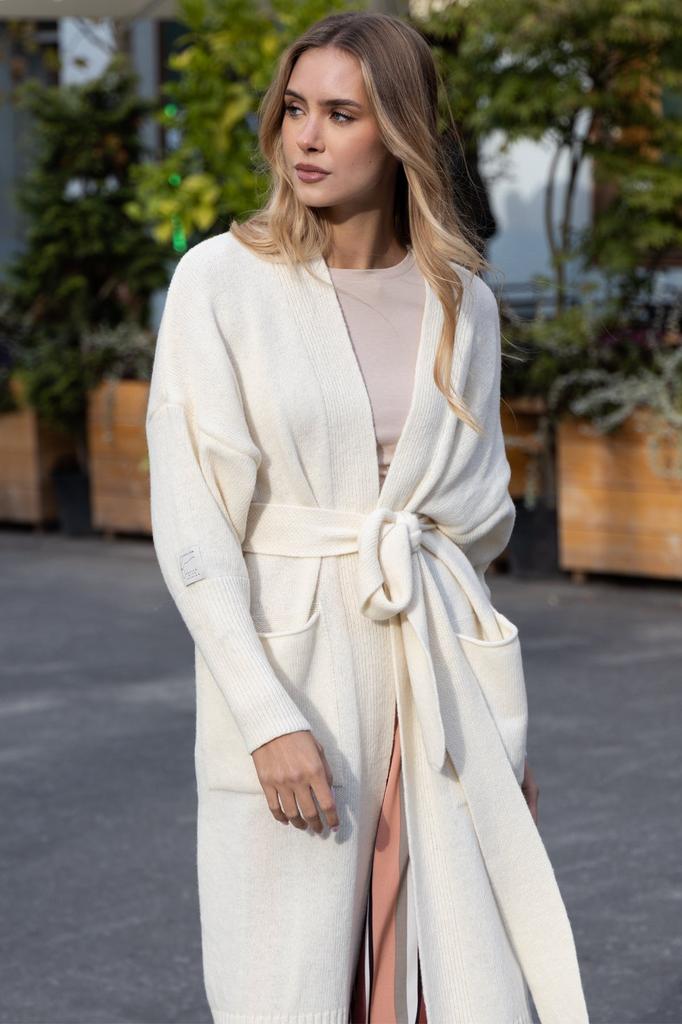 Classic wool cardigan with pockets, ecru 40/42
