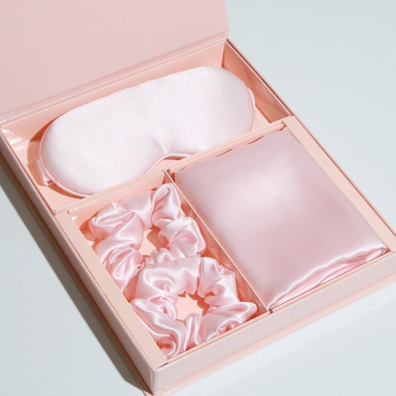 100% Mulberry Silk Sleep Set Pillowcase Eye Mask Hair Tie Gift Box Travel Holiday