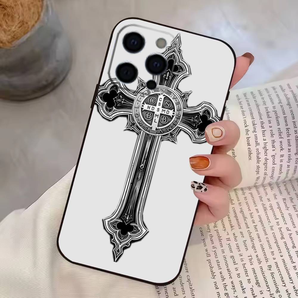 Прозрачный чехол для телефона с готическим крестом и лозой для iPhone 17,16,15,14,13,12,11 Plus,Pro Max,XS, Мягкий силиконовый черный чехол