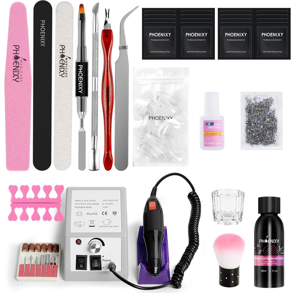 Стартовый набор для маникюра и наращивания ногтей PHOENIXY с УФ-лампой 36W и машинкой
