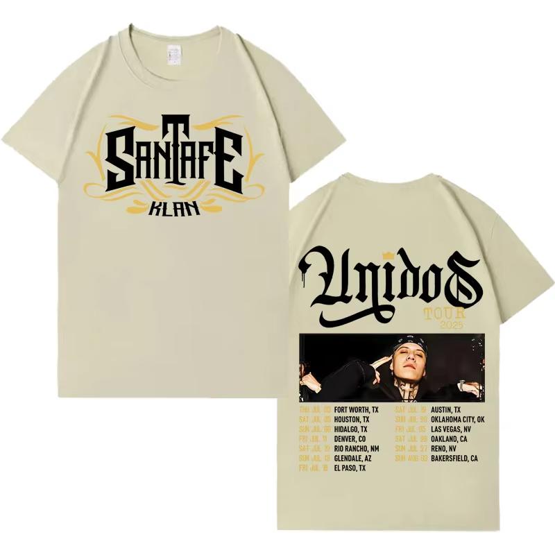 Rapper Santa Fe Klan Unidos Tour Tee Mens Harajuku Casual Fashion Crewneck Short Sleeves Tops 2026 summer Pop music Streetwear