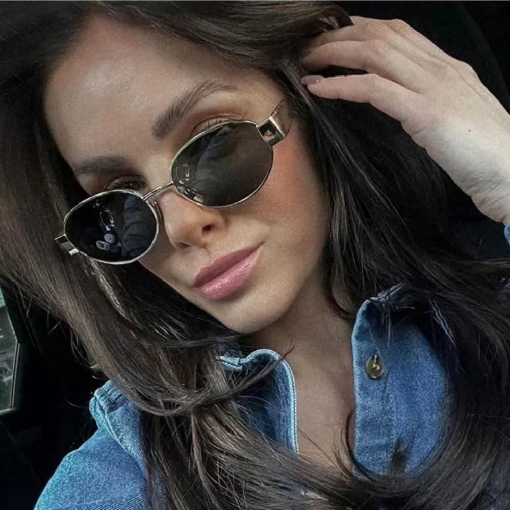 1 шт. Винтажные овальные модные солнцезащитные очки-гогглы Женские Мужские Бохо Трендовые Металлические оправы Оттенки Солнцезащитные очки Роскошные дизайнерские очки UV400