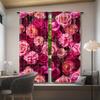 2pcs Set Pink & Red Rose Sheer Curtains - Rod Pocket Window Treatments for Bedroom & Living Room, Machine Washable Polyester Home Decor