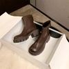 Height-increasing Platform Short Boots 2025 New Autumn and Winter Wind Martin Boots Women's Elastic Medium Heel Brown Thick Heel Thin Boots