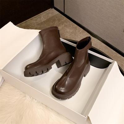 Короткие ботинки на платформе с увеличением роста 2025 новые осенне-зимние ветрозащитные ботинки Мартин женские эластичные на среднем каблуке коричневые на толстом каблуке тонкие ботинки