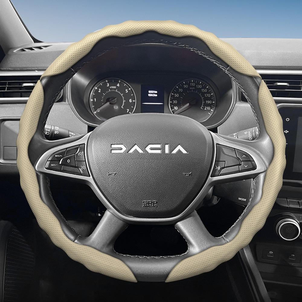 vcxja9 Suitable for Dacia Steering Wheel Cover, Wave-Shaped Sporty Design, Breathable Leather, Segmented Anti-Slip Sweat-Absorbing Protective