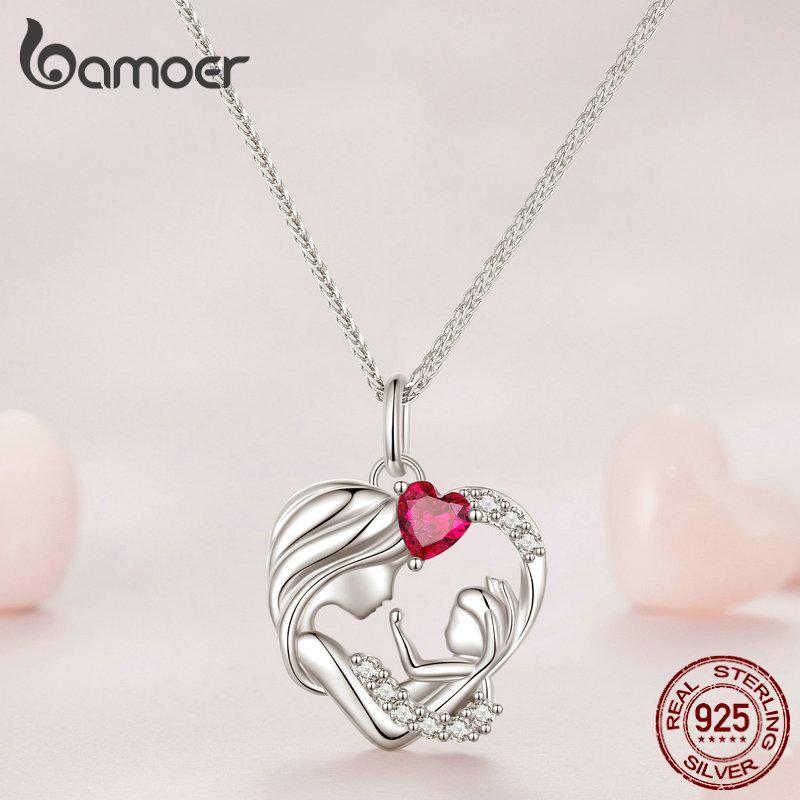Bamoer Ожерелье с подвеской из стерлингового серебра 925 пробы для матери и ребенка для женщин, ювелирные изделия на день рождения, подарок на день матери