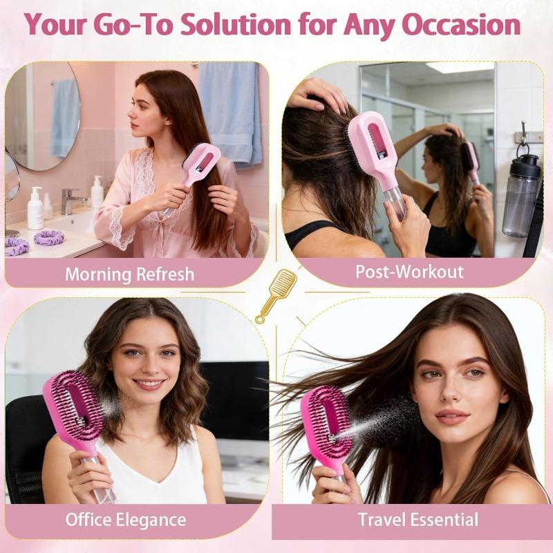 Hair Spray Comb with Fine Mist - 2-in-1 Water Tank Brush for Hydration & Scalp Exfoliation, Travel-Friendly Daily Hair Care Tool