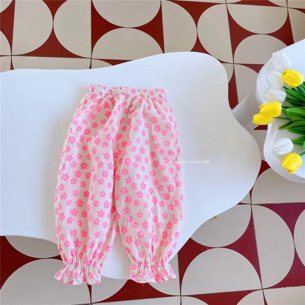 Летние солнцезащитные брюки для девочек в стиле ретро с цветочным принтом - пляжные брюки со средней и высокой талией и функцией защиты от комаров