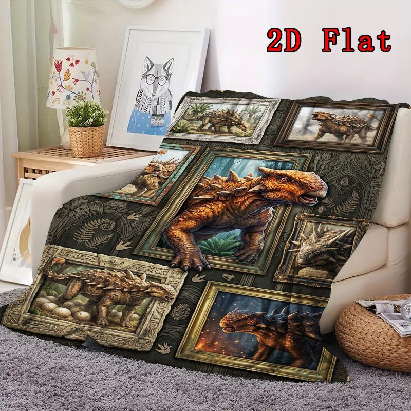 Prehistoric Dinosaur Gallery 2D Flat Pattern Flannel Blanket, High quality All Seasons, Home Decor, Warmth and Comfort, Perfect for Christmas Gifts.