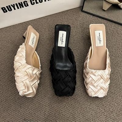 Модные летние женские тапочки-мюли Модные и элегантные легкие тапочки с квадратным носком Женские уличные платья Сандалии на низком каблуке