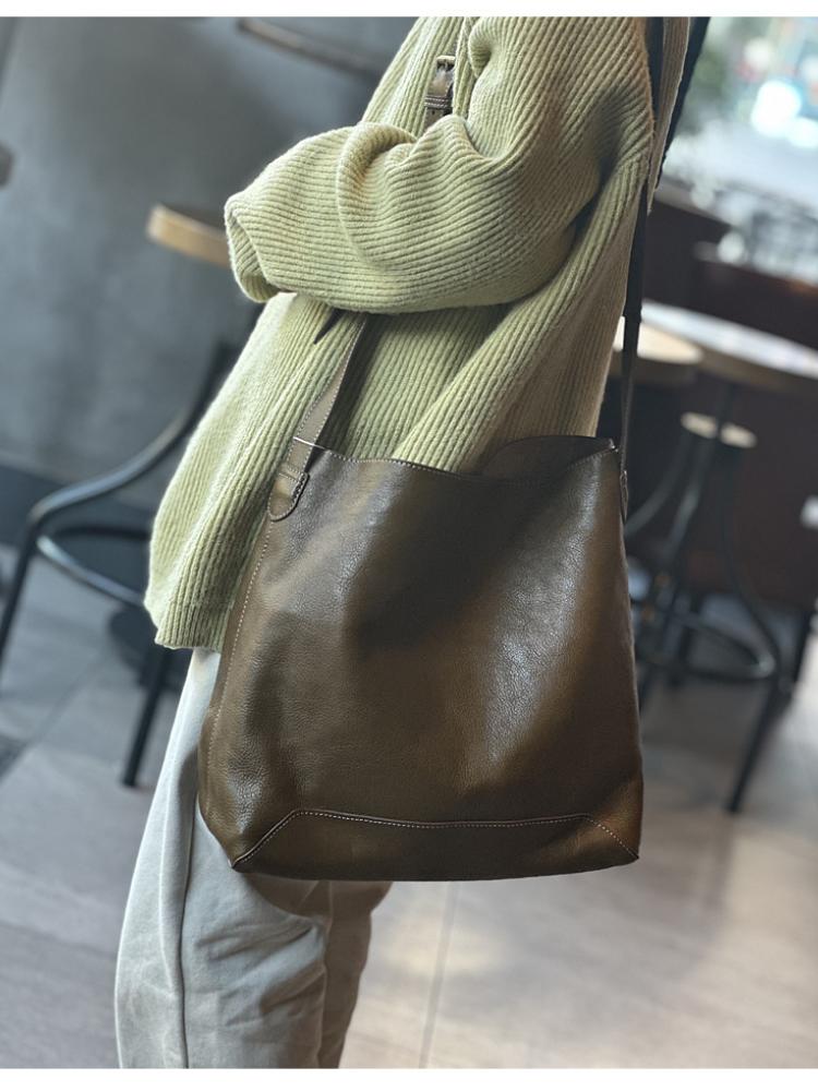 Johnature Простые сумки-ведра на ремне из натуральной кожи, винтажная женская сумка-тоут, большая вместительная сумка для покупок из коровьей кожи