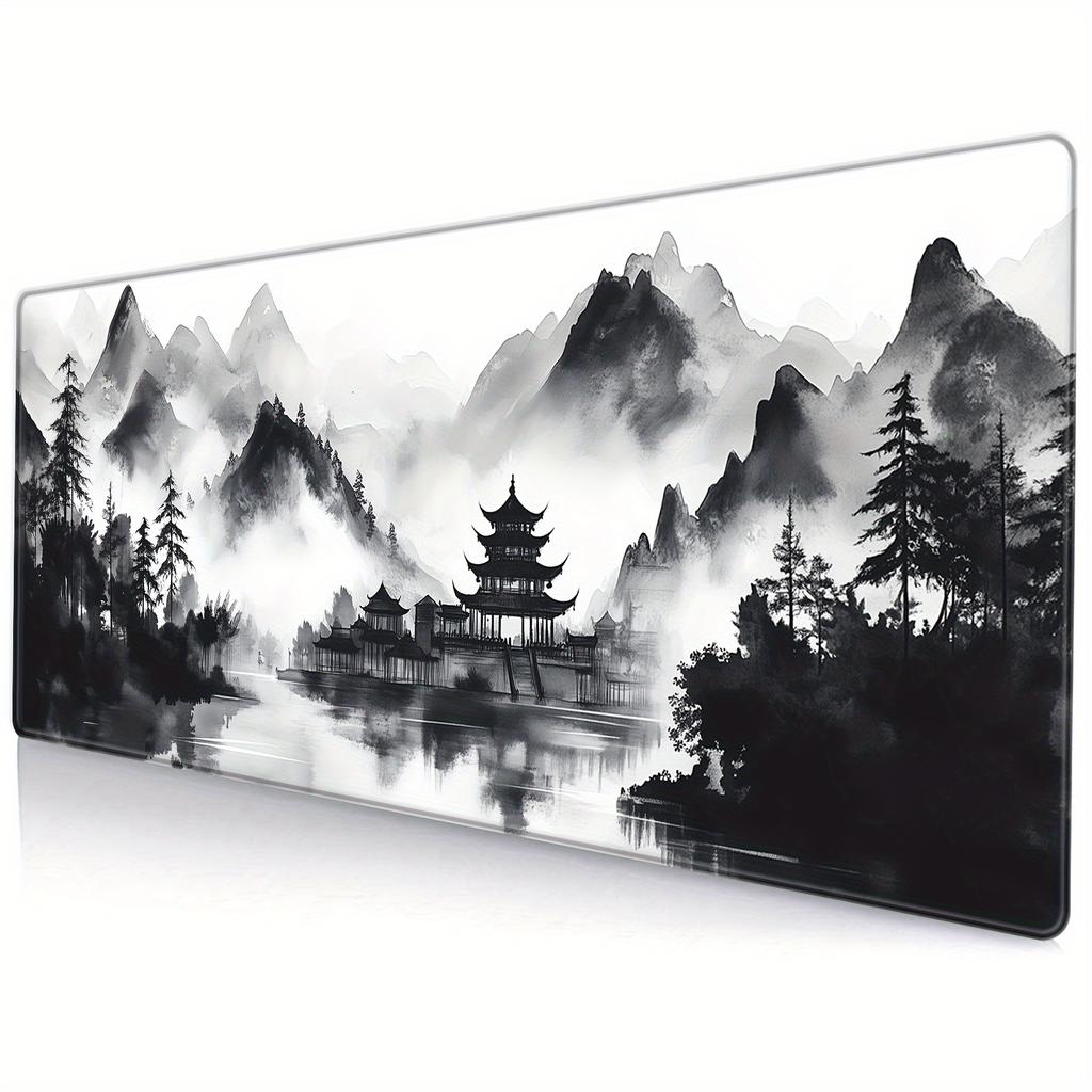Oversized Chinese Landscape Mouse Pad Black White NonSlip Desk Mat for Gaming Office