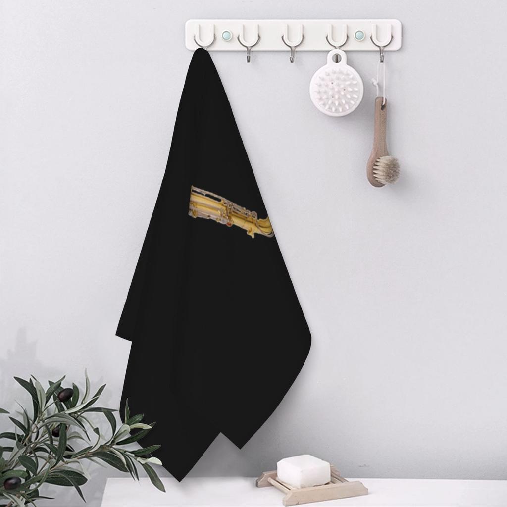 Saxophonist Saxophone Pattern Black Soft Face Towel Quick Dry Pool Bath Cotton Towels Breathable