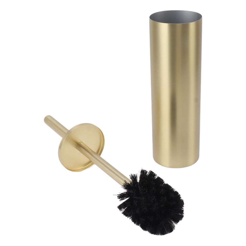 Household Toilet Brush Kit Bathroom Stainless Steel Golden Toilet Brush with Brush Holder Cylinder