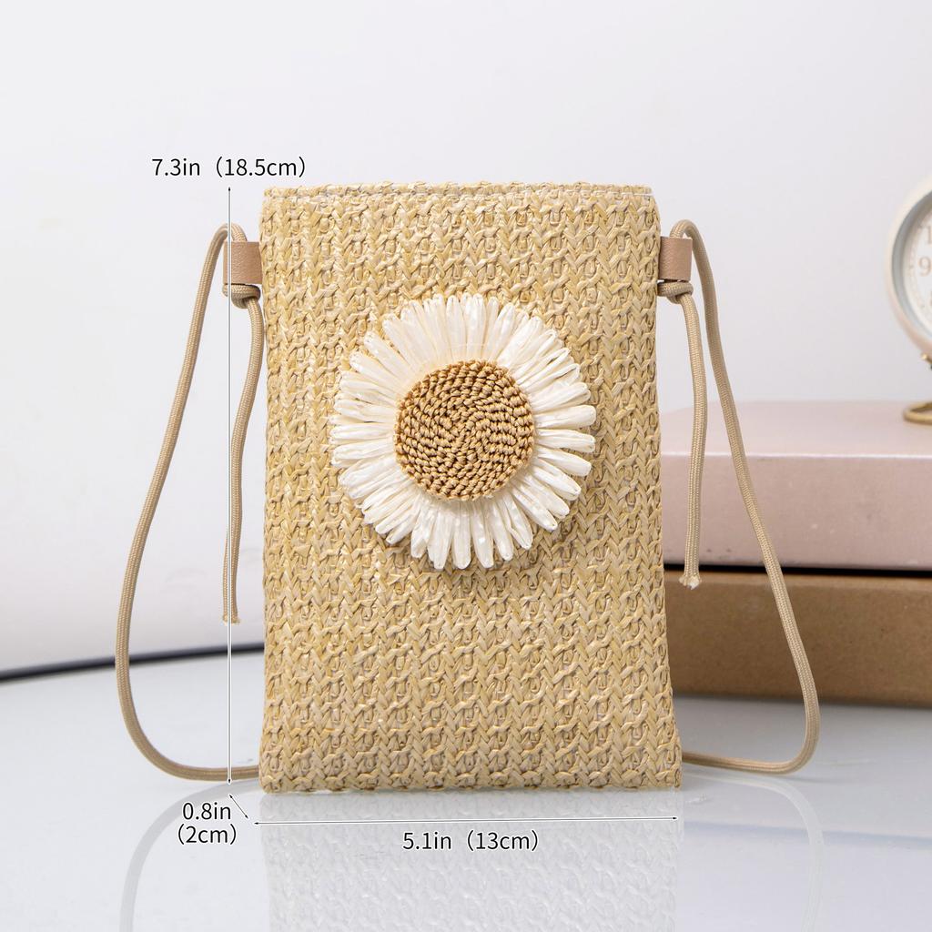 2025 Summer New Fashion Casual Trend Foreign Style Casual Bag Small Flower Woven Shoulder Messenger Bag Mobile Phone Bag