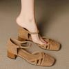 Модные ретро плетеные босоножки на высоком каблуке женские 2025 лето квадратный носок ремешок на щиколотке пляжная обувь римские с закрытым носком квадратный каблук повседневная обувь