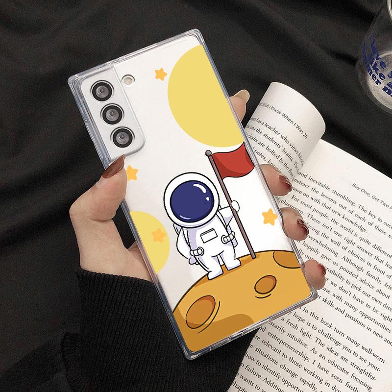 Прозрачный чехол для Samsung Galaxy S22 S20 FE S21 S10 S9 Plus Note 20 Ultra 10 Lite 9 мягкий чехол для телефона милый мультяшный астронавт планета