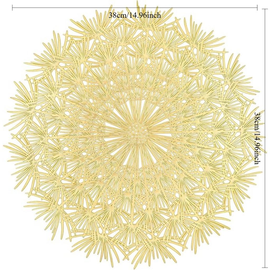 4PCS Round Gold Placemats Elegant Tablemats-Dandelion Flower Shape Placemats Vinyl Place Mats for Kitchen Dining Table Holiday Wedding Decorative