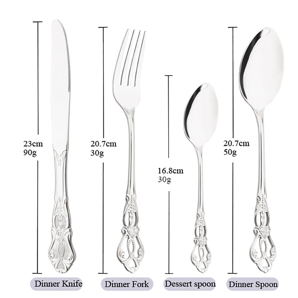 16 шт. серебряный набор столовых приборов, обеденная вилка, нож, десертная ложка, набор столовой посуды из нержавеющей стали, столовое серебро в стиле вестерн, посуда, свадебный подарок