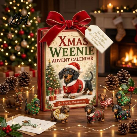 Festive Home Decoration 2026 Christmas Dachshund Advent Calendar, 3D Countdown Collectible Ornament Set Party Games for Kids with 24 Mini Dog Figures,