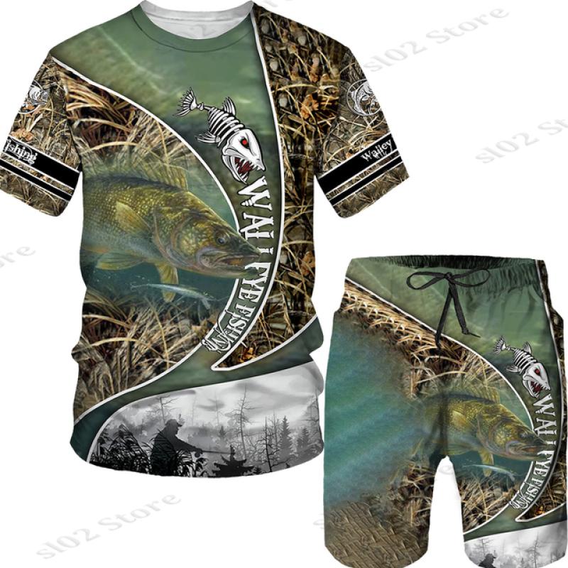 Мужская футболка с 3D принтом рыбы для спорта, рыбалки, кемпинга, камуфляжа и охоты, комплект мужской одежды, уличная одежда, футболки/шорты/костюмы больших размеров