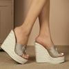 Summer Women's Platform Wedges Straw Sandals Chunky Platform Casual Mules Sandals Walking Comfy Beach Shoes