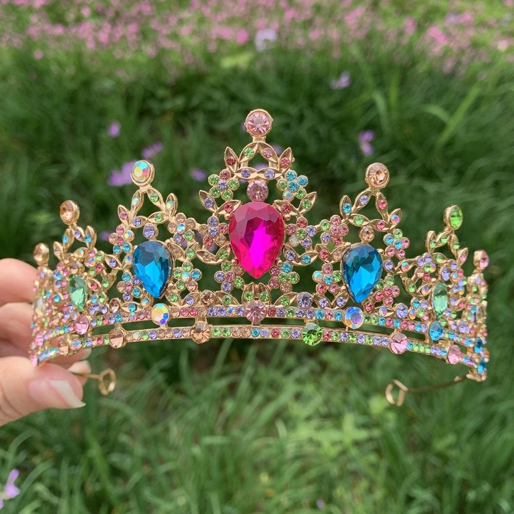 Shiny Baroque Crown Elegant Princess Rhinestone Crown Exquisite Bridal Tiara Women/Girls
