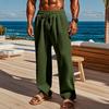 Men Pants Drawstring Adjustable Waist Wide Leg Loose Trousers with Side Pockets Pleated Design Solid Color Casual Full Length Sweatpants