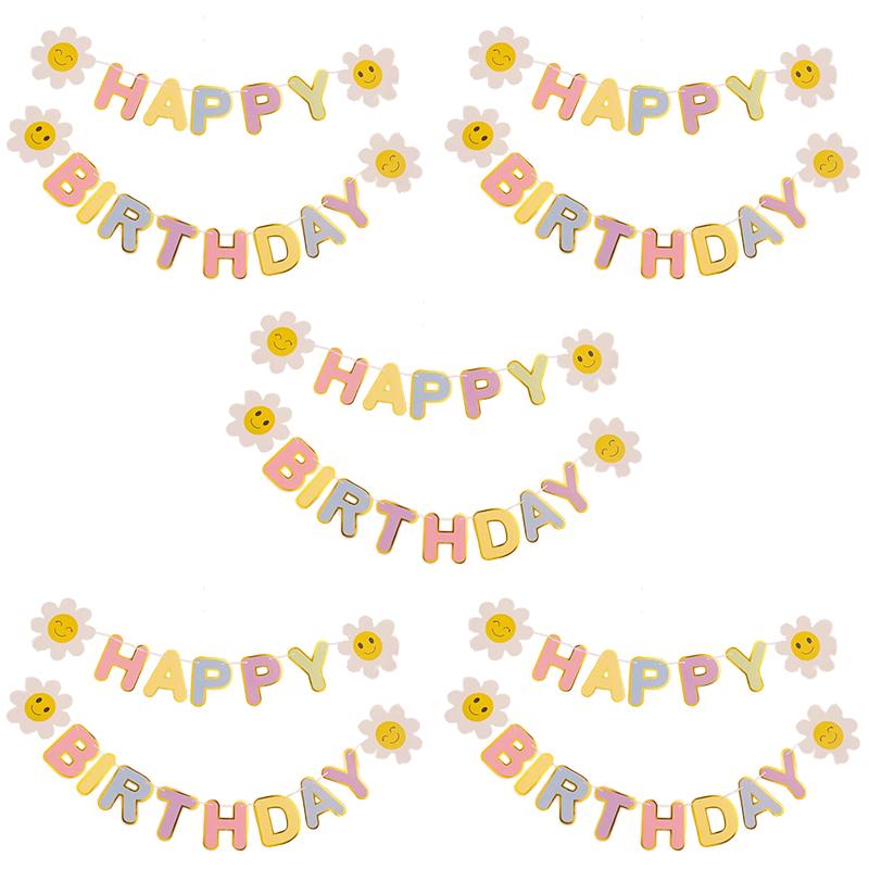 1-5pcs Birthday Flag Party Banner Flower ForHome Room Garland Children Flag Happy Birthday Party Atmosphere Decorations Supplies
