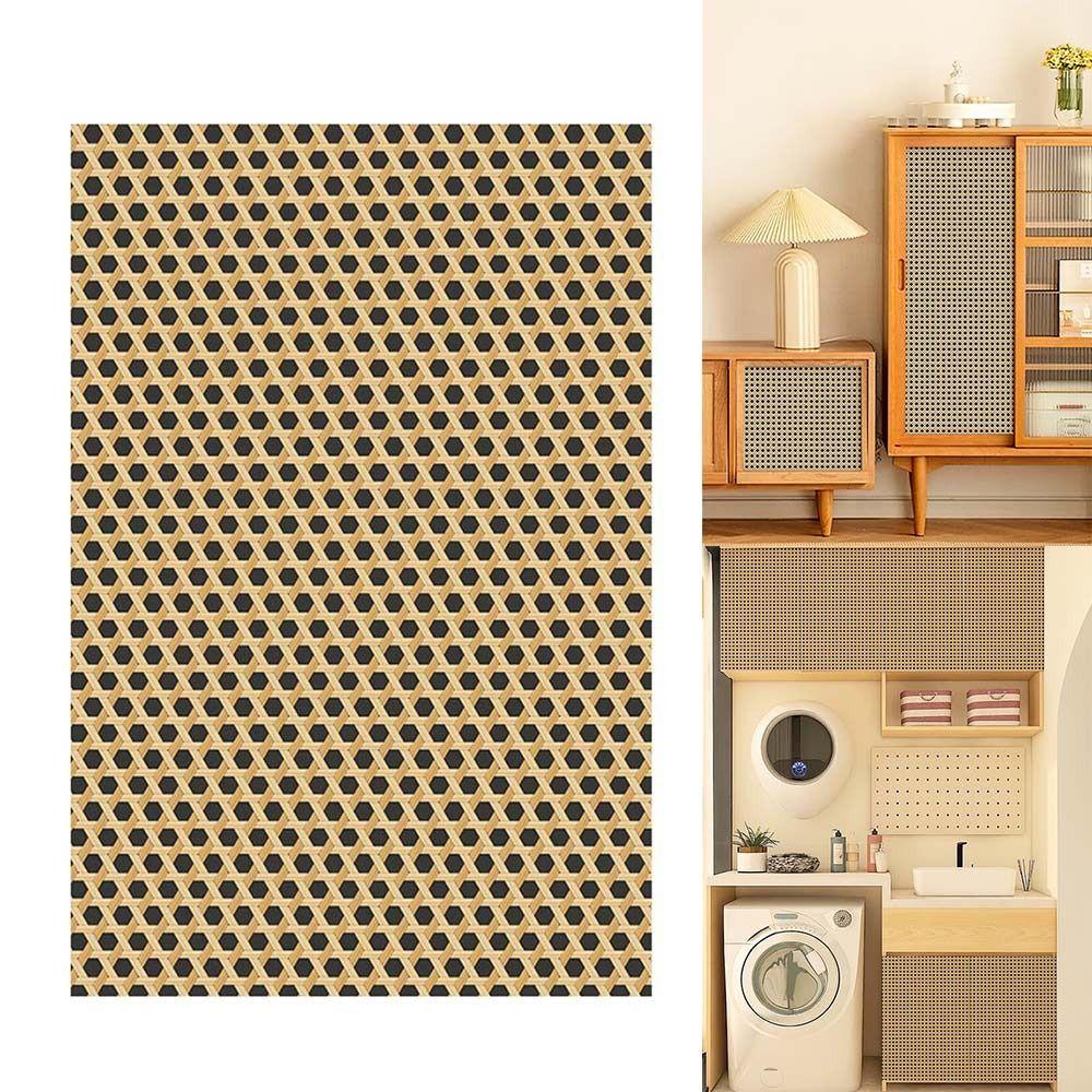 Бамбуковый плетеный узор Наклейки на стену Самоклеящиеся Ретро стиль Наклейка на мебель Сделай сам Желтый Черный Сотовая сетка Обои
