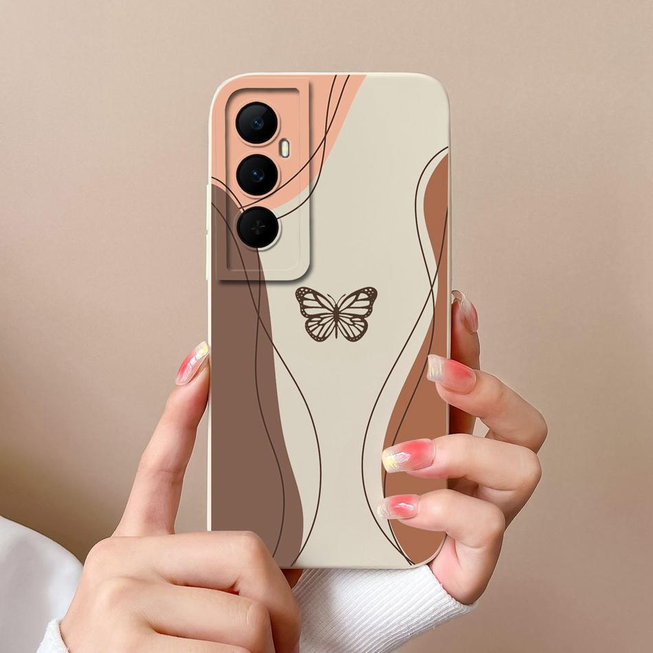 For Realme C65 4G Phone Case Butterfly Cat Ultra Thin Liquid Silicone Camera Protection Back Cover For Realme C 65 Funda Carcasa